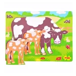 Bigjigs Träpussel - Chunky Mum & Baby, Kor (6) - Endast denna vecka