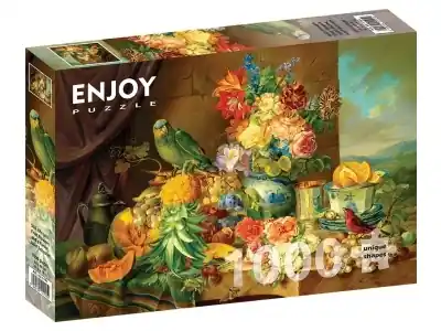 Hög kvalitet - Enjoy Josef Schuster - Still Life with Fruit, Flowers and a Parrot (1000)