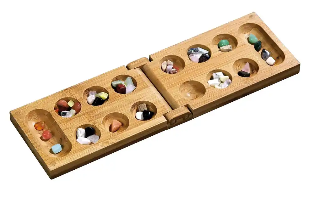 Extra bra pris - Kalaha / Mancala, foldable, travel game, bamboo (3258)