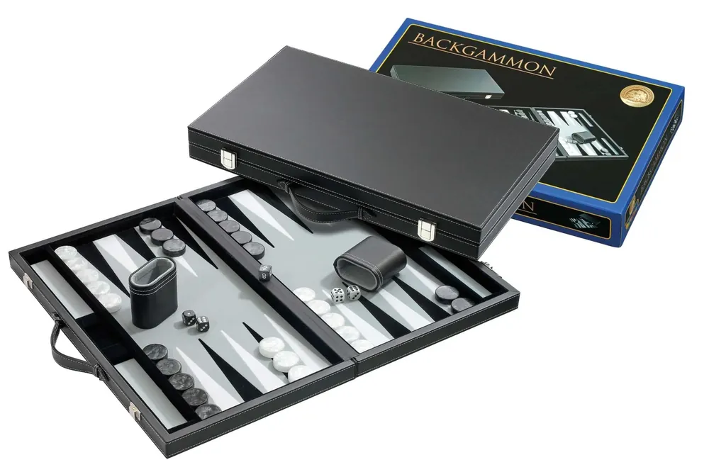 Kan beställas online - Backgammon, grey, large, imitation leather (1721)