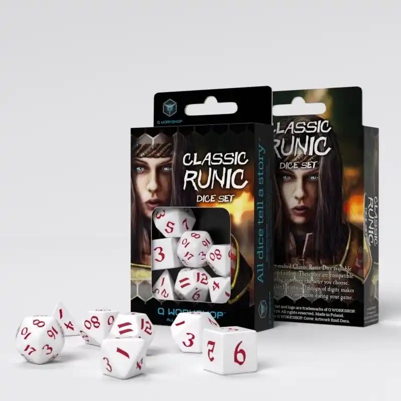 Classic Runic White & red Dice Set (7) - Gratis retur