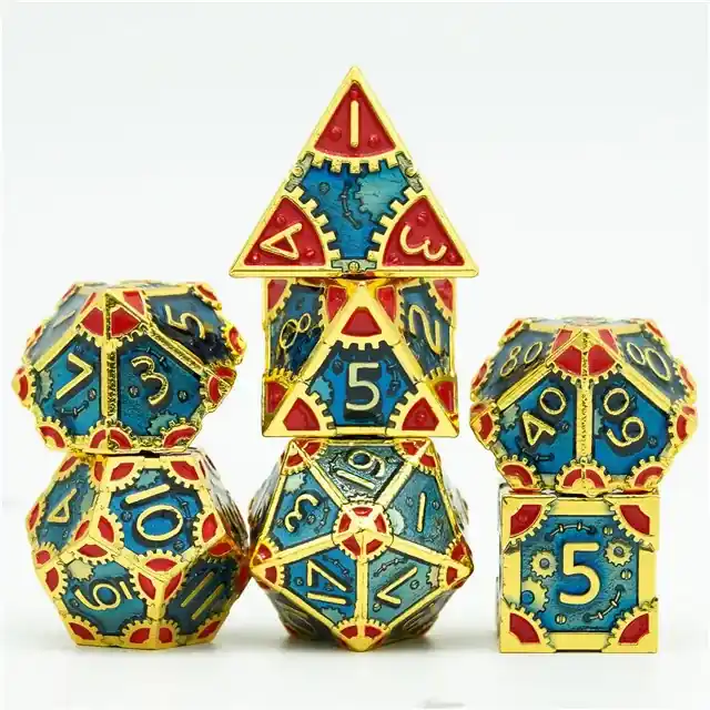 Bästsäljare - A Role Playing Dice Set Metallic Steampunk Bluered