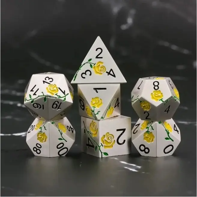 A Role Playing Dice Set Metallic - Yellow Rose - Tidsbegränsat erbjudande
