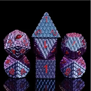 A Role Playing Dice Set Metallic Dragon Scale Blue Purple Shimmeringred Font - Toppkvalitet