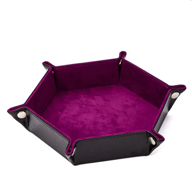 Nyligen tillagt - Velvet PU Leather Folding Hexagon Dice Tray - Mörk Rosa