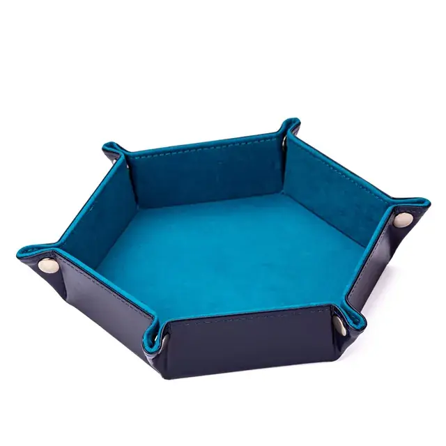 Velvet Pu Leather Folding Hexagon Dice Tray Blue | Extra bra pris