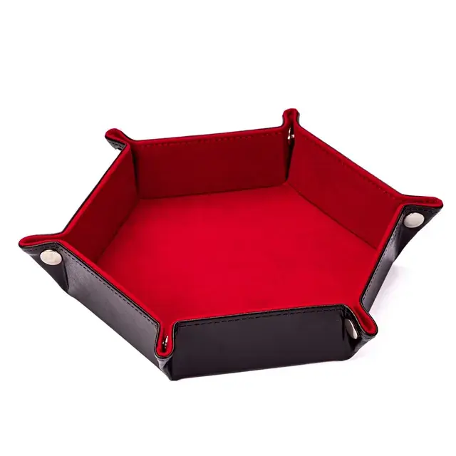 Velvet PU Leather Folding Hexagon Dice Tray - Röd - Toppsäljare