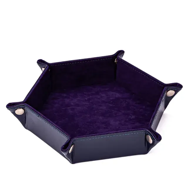 Spara mer - Velvet PU Leather Folding Hexagon Dice Tray - Dark Purple