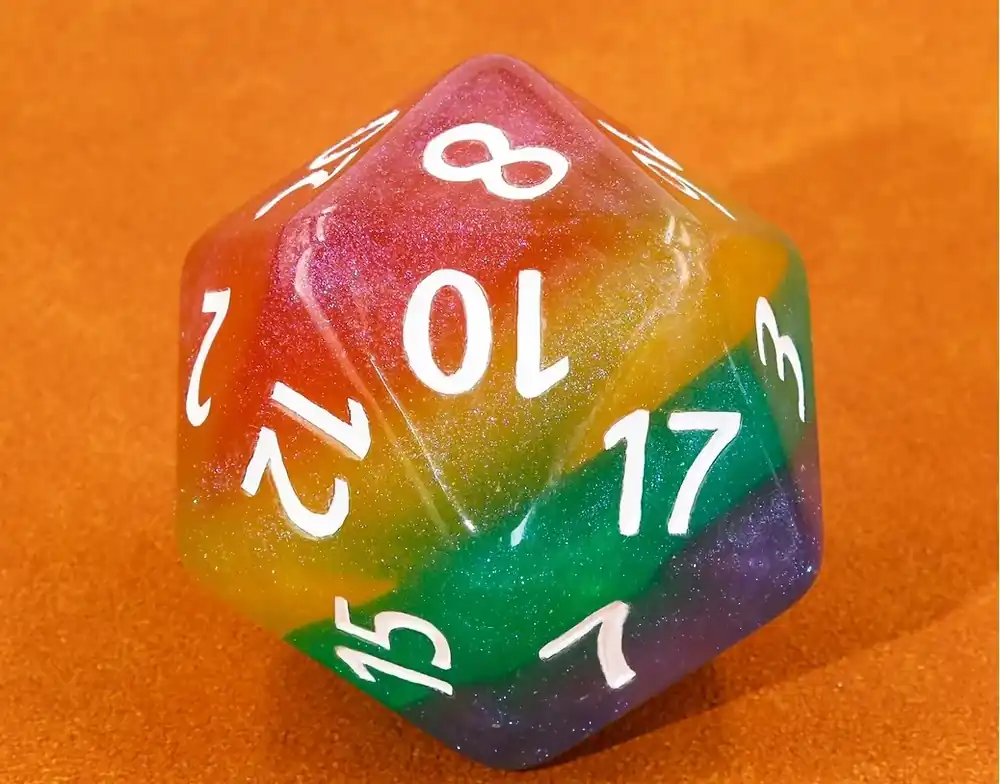 Titan D20 Glitter Rainbow 55mm With Dicebag - Premium