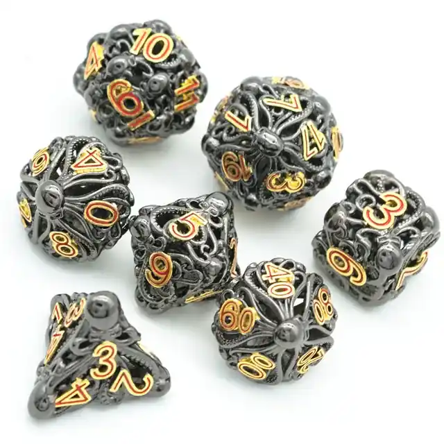 Populär | A Role Playing Dice Set Metallic - Hollow Metal DND Dice (Octopus)