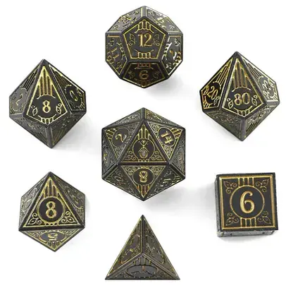 Köp nu - Bard Solid Metal RPG Dice Set Matt Black w/Gold (7)