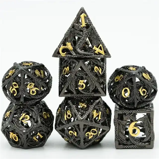 A Role Playing Dice Set Metallic - Hollow Metal DND Dice (Flying Dragon) Black | Kan beställas online