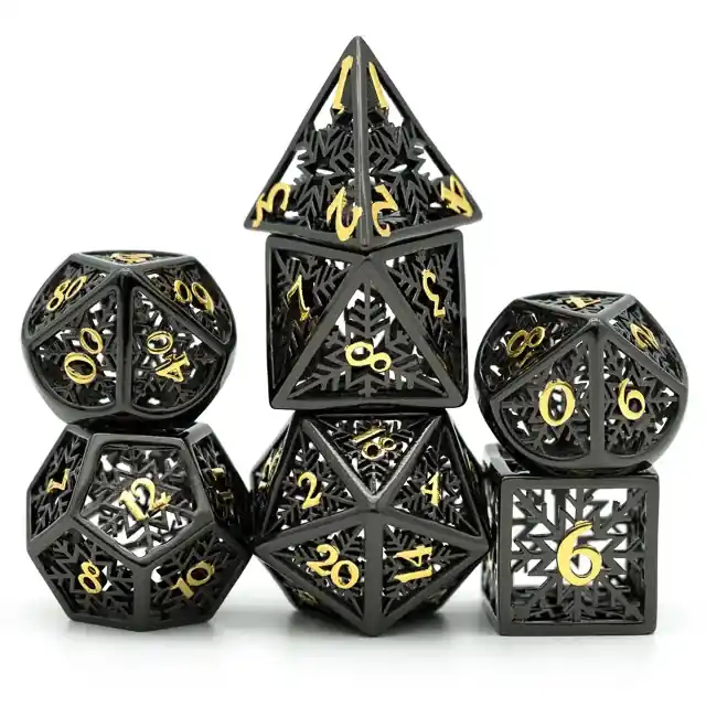 A Role Playing Dice Set Metallic - Hollow Metal DND Dice (Snowflake) Black - Erbjudande
