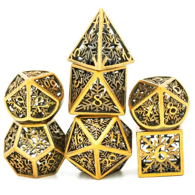 Storsäljare - A Role Playing Dice Set Metallic - Hollow Metal DND Dice (Snowflake) Bronze