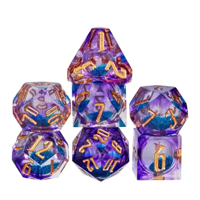 A Role Playing Dice Set Metallic - Liquid Dice DND Dice Purple/Gold - Skynda dig