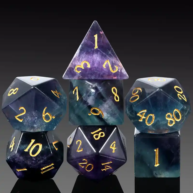 Extra bra pris - A Role Playing Dice Set - Obsidian Fluorite Gemstone Stone Dice