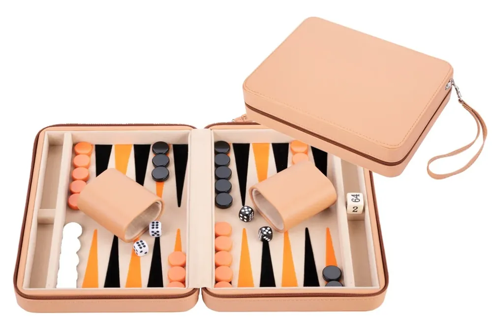 Precis tillagt | Backgammon 9‘‘, beige zipper, beige/orange/black