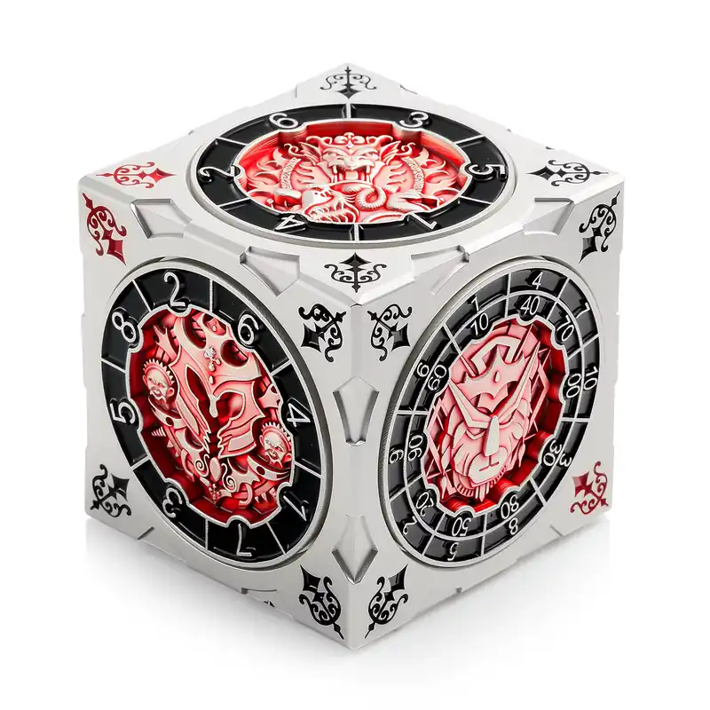 Spara nu - Hexagonal Spinner Dice Cube (Silver Red)