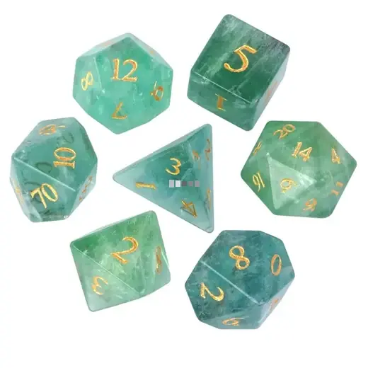 A Role Playing Dice Set - Amethyst Fluorite Crystal Gemstone with With leather Hexagon Box - Fabrikspris