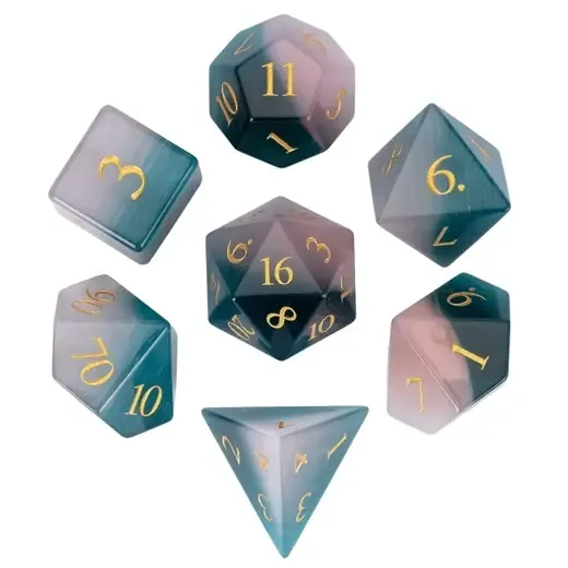 Toppsäljare - A Role Playing Dice Set - Cat Eye Gemstone Blue/Black/White With leather Hexagon Box