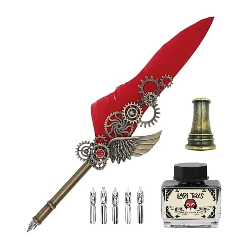 Antique Feather Pen Calligraphy Set Red | Köp idag