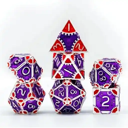 A Role Playing Dice Set Metallic - Steam Punk Lila/Röd - Ta chansen