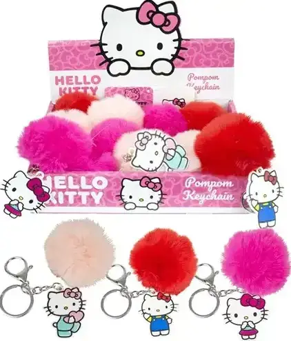 Hello Kitty key hanger plush pompom 7cm - Hög kvalitet
