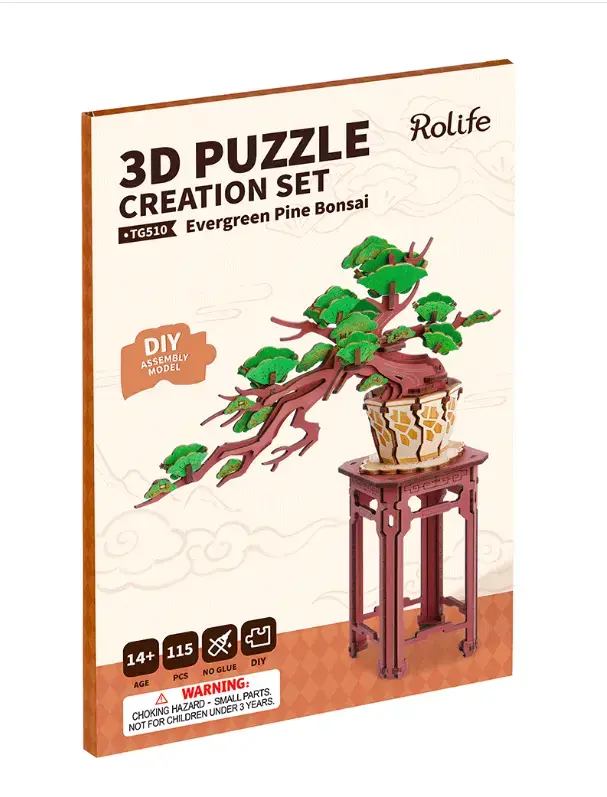 Kanonpris | Evergreen Pine Bonsai - 3D Wooden Puzzle DIY - Rolife