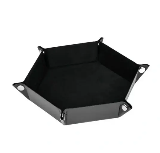 Velvet PU Leather Folding Hexagon Dice Tray - Svart | Fyndpris