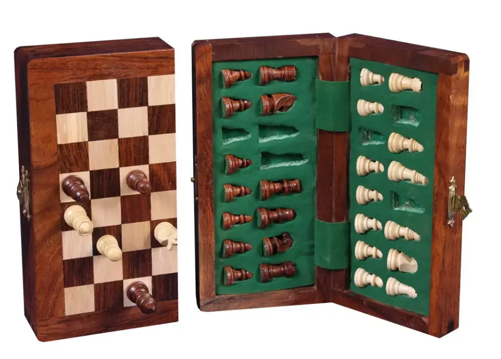 Chess set magnetic/foldable, 13x25 cm, acacia wood - Direkt från fabriken