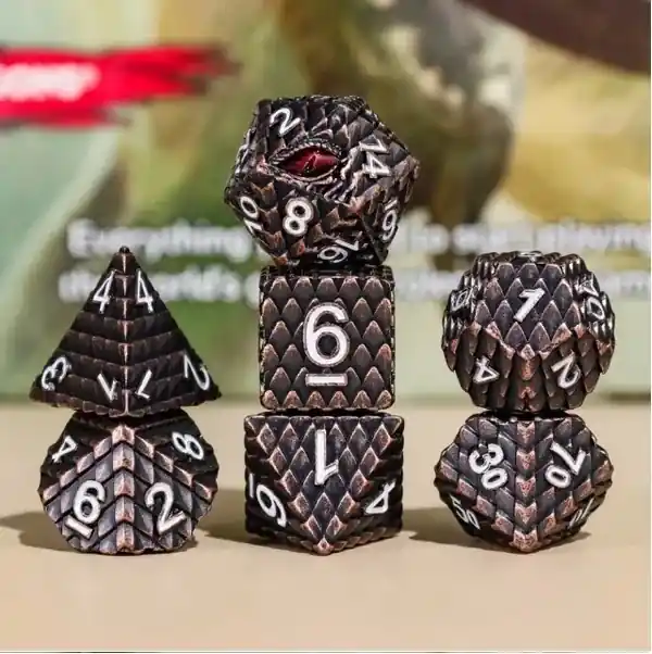 Gratis retur | A Role Playing Dice Set Metallic - Dragon Scale Dark Brown