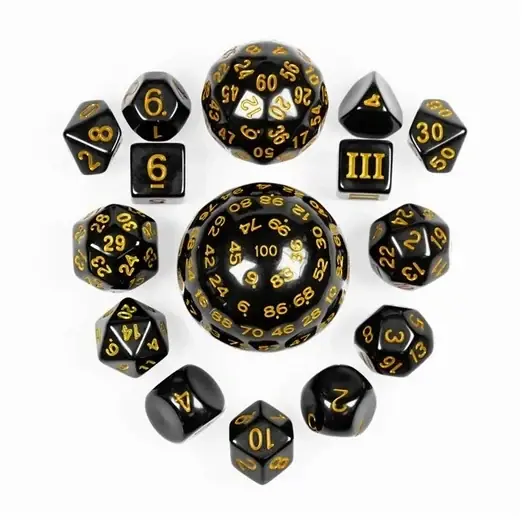 Complete Dice Set D3 D100 Blackyellow | Erbjudande