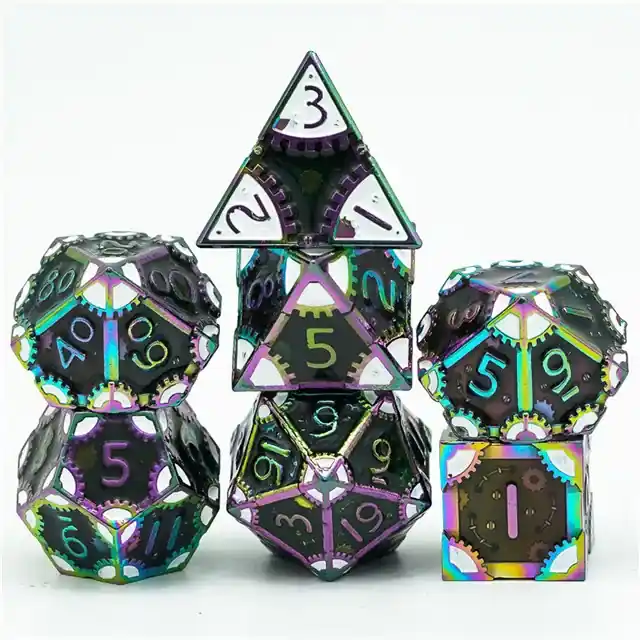 A Role Playing Dice Set Metallic - Steampunk Rainbow/White | Bästsäljare