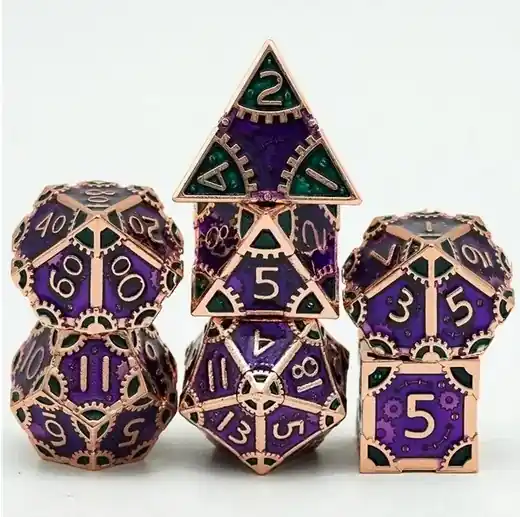 Fynd - A Role Playing Dice Set Metallic - Steampunk Lila/Grön