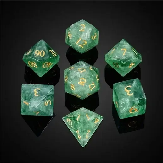 Trygg betalning | A Role Playing Dice Set - Amethyst Fluorite Crystal Gemstone Dice With leather Hexagon Box