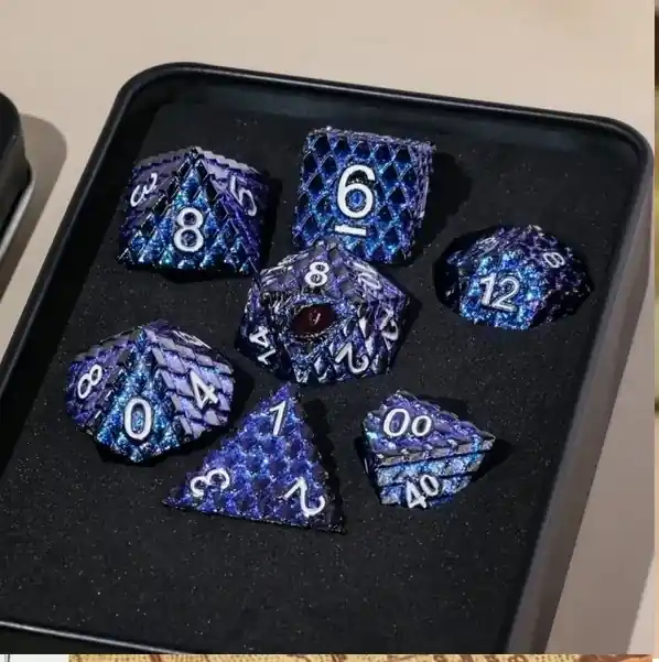 A Role Playing Dice Set Metallic - Dragon Scale Dark Blue Glitter - Direkt från fabriken