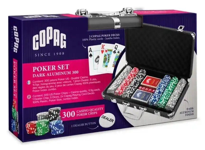 300 Poker Chips Set in Dark Aluminum Suitcase Copag - Gratis retur