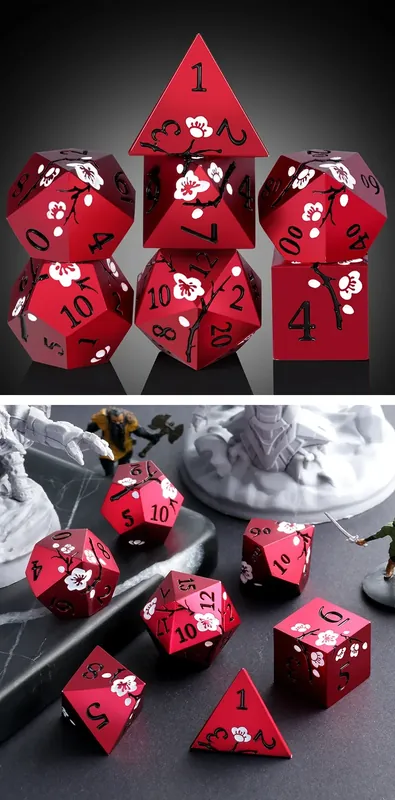 Nytt i webbutiken - Metal & Enamel Dice Set (7) Sakura Red Reprint