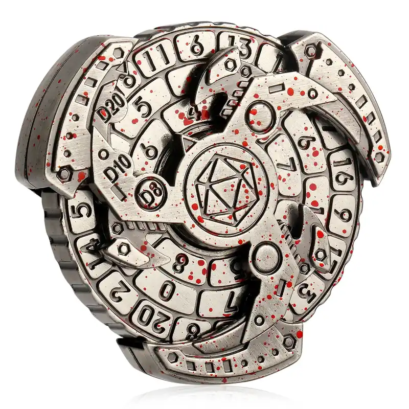Storsäljare - Gyro 7-i-1 spin tärning för dnd/rollspel - Silver With Red Dots