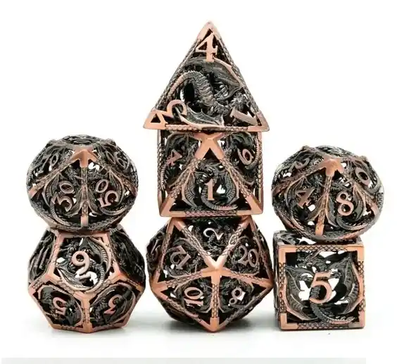 Nyhet i sortimentet | A Role Playing Dice Set Metallic - Hollow Metal DND Dice (Flying Dragon) Koppar