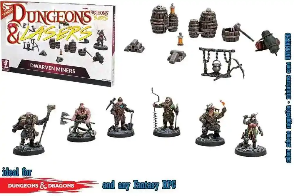 Deal - Dungeons & Lasers Dvärgruvarbetare - Detaljerade miniatyrfigurer för äventyr och samling