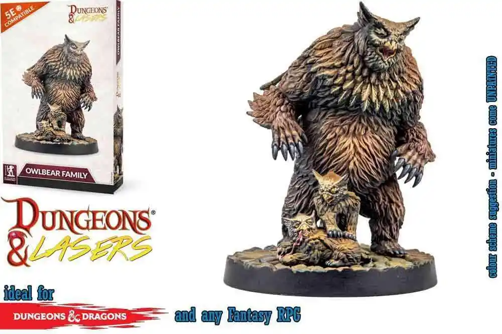 Skynda dig | Dungeons & Lasers - Owlbear Familj Miniaturer