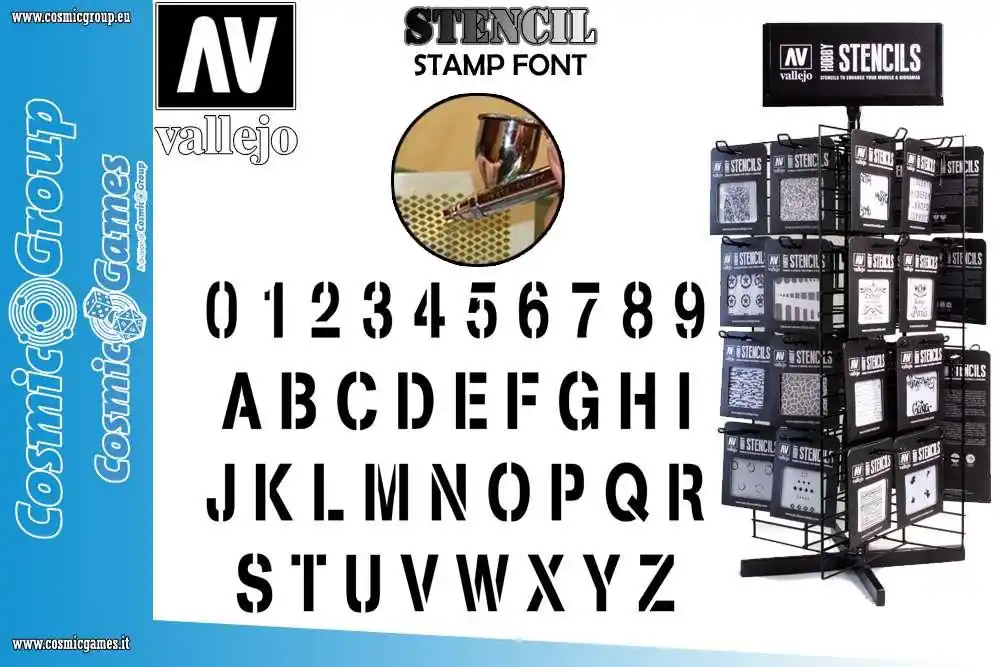 Finns i lager - Vallejo Stencil Stlet002 - Stamp Font
