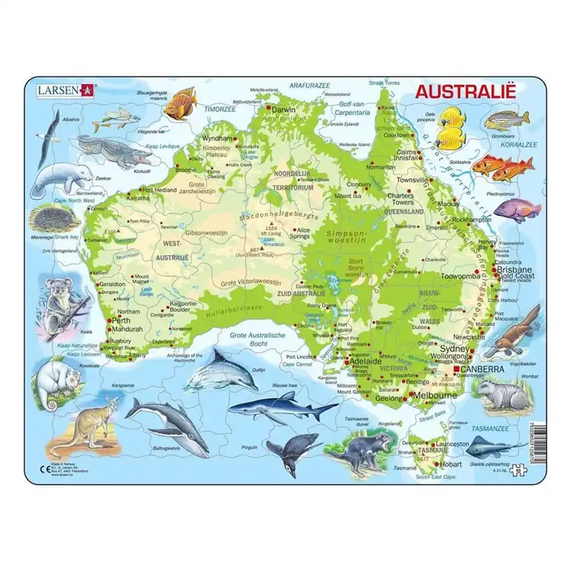 Bra pris just nu | Selecta Play Larsen Jigsaw Puzzle Map Australia Geographic with Animals 65pcs. 2D Pussel