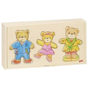 Dagens erbjudande | Goki Wooden Dress Up Puzzle Bears in Wooden Box 36 pcs. Trä