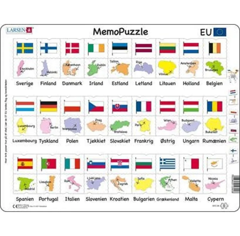 Larsen Puzzles Puzzle game MemoPuzzle. Name flag and capitals ten - 54 pieces Maxi (36.5x28.5 cm) 2D Pussel - Finns tillgänglig