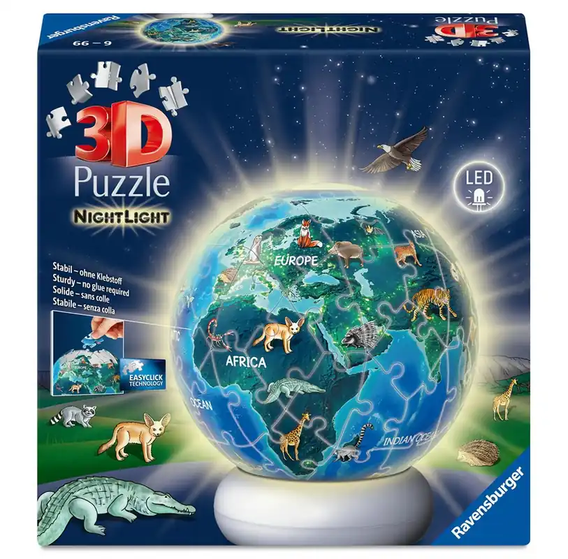 Ravensburger 3D Puzzle-Ball Nightlight The Earth by Night (72) 3D pusselspel - Professionell kvalitet