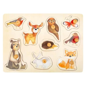 Small Foot - Wooden Stud Puzzle Forest Animals 9p Trä | Premiumkvalitet