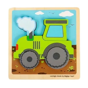 Bigjigs - Wooden Puzzle Tractor with Removable Shapes 5pcs. Trä | Prisnedsättning
