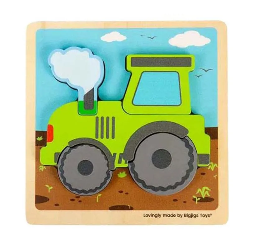 Bigjigs - Wooden Puzzle Tractor with Removable Shapes 5pcs. Trä | Prisnedsättning